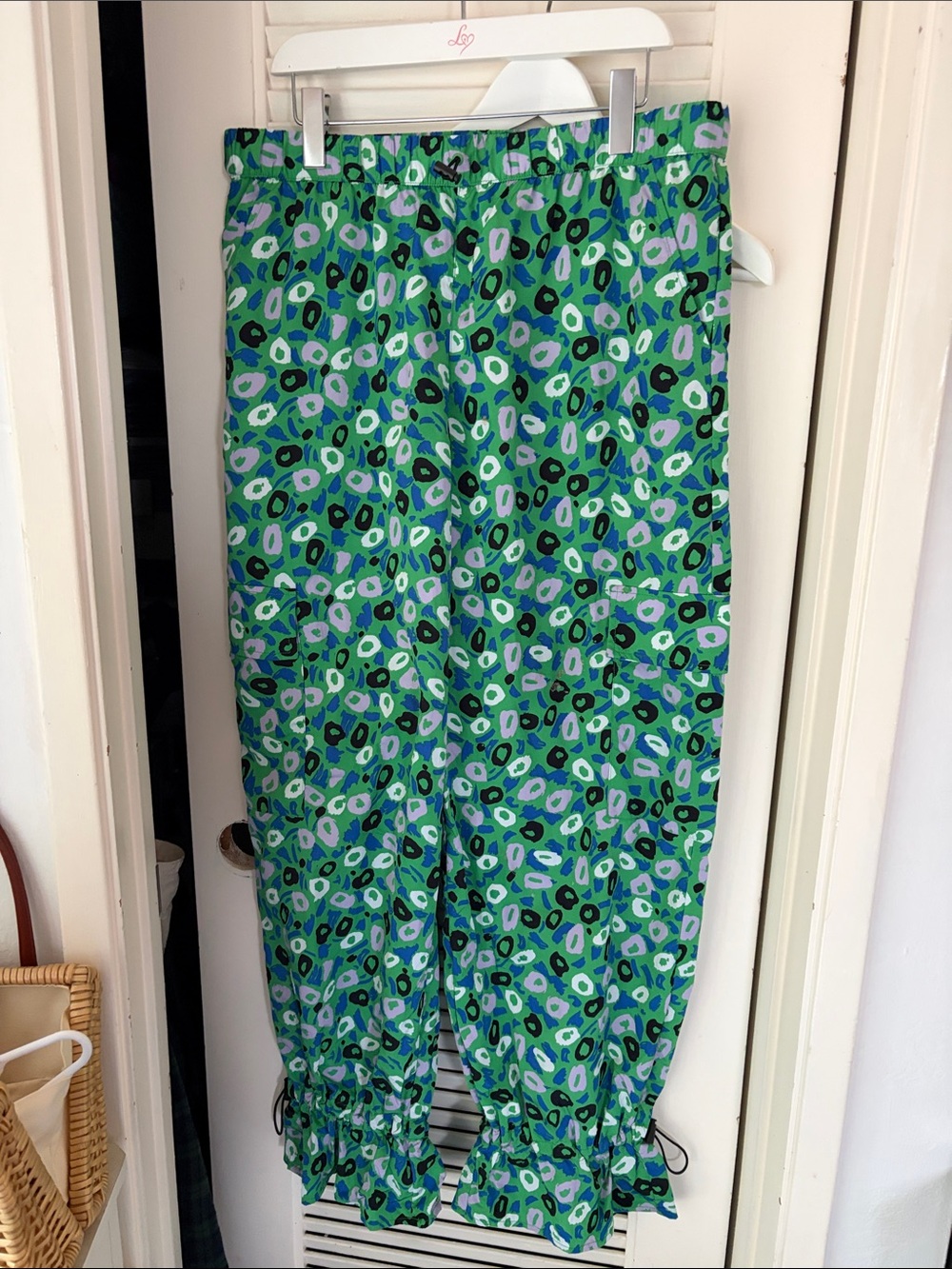 Diane Von Furstenberg Green Multi-Print Parachute Pants